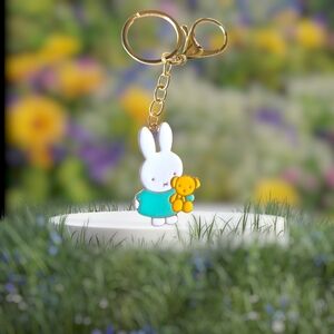 Cute Bunny and Teddy Bear Bag Charm / Keychain - Green